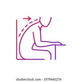 Forward tilted sitting position gradient linear vector icon. Rounded shoulders and stance. Unsupported posture. Thin line color symbols. Modern style pictogram. Vector isolated outline drawing