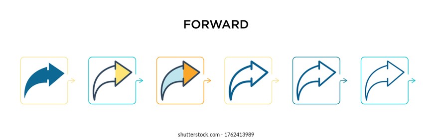 Forward vector icon in 6 different modern styles. Black, two colored forward icons designed in filled, outline, line and stroke style. Vector illustration can be used for web, mobile, ui