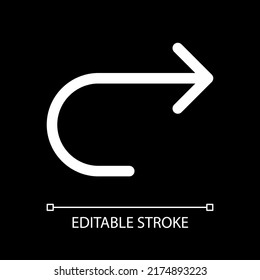 Forward white linear ui icon for dark theme. Move to next page. Internet browser control. Vector line pictogram. Isolated user interface symbol for night mode. Editable stroke. Arial font used