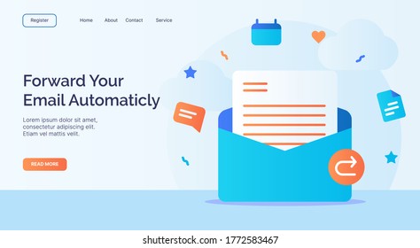 Forward your email automaticly open email icon campaign for web website home page landing template with cartoon style.