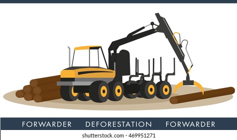 Forwarder to collect logs. Equipment for cutting wood industry