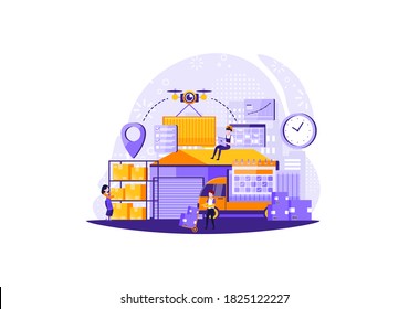 Forwarder concept. Service concept. Loader in uniform. Goods loading. Isolated flat illustration. Vector illustration