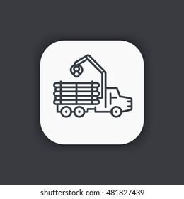 Forwarder line icon, forestry vehicle, logging truck