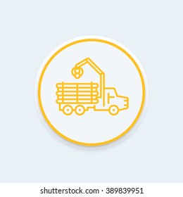 Forwarder line icon, lorry, forestry vehicle, logger, logging truck icon, vector illustration