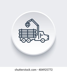 Forwarder line icon, lorry, forestry vehicle, logger sign, logging truck round icon, vector illustration