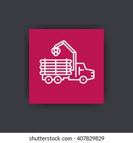 Forwarder line icon, lorry, forestry vehicle sign, logging truck square icon, vector illustration