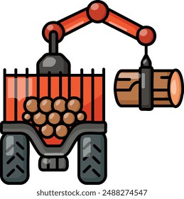 forwarder moving large felled logs concept, Log loaders transport trucks vector outline design, timber and lumber Symbol, forest Deforestation products Sign,mill yard saw works stock illustration