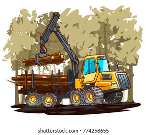 Forwarder. Vector illustration. Logging equipment.