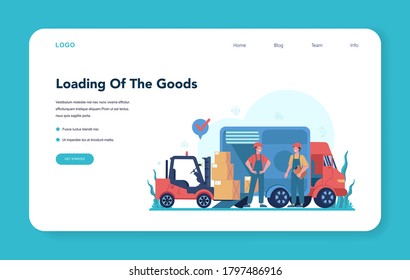 Forwarder Web-Banner oder Landing-Seite. Lader in Uniform Lieferung einer Ladung. Liefermannslager Verkehrsdienstkonzept. Einziger flacher Vektorgrafik