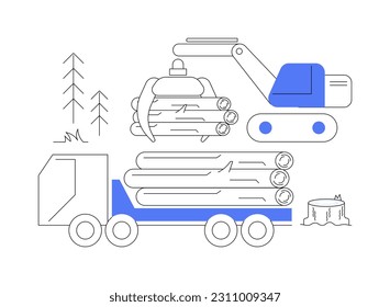 Forwarding Bäume abstrakte Konzept Vektorgrafik. Der Forwarder LKW transportiert große Holzfäller, industriellen Transport, schwere Maschinen, Holzfäller, abstrakte Metapher für die Waldernte.