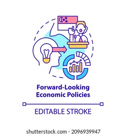 Forward-looking economic policies concept icon. Trade-dependent economy abstract idea thin line illustration. Isolated outline drawing. Editable stroke. Roboto-Medium, Myriad Pro-Bold fonts used