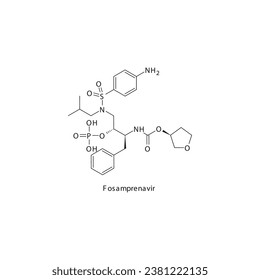 Fosamprenavir flat skeletal molecular structure Protease inhibitor antivral drug used in HIV treatment. Vector illustration scientific diagram.