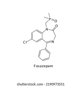 Fosazepam Molecule Flat Skeletal Structure, Benzodiazepine Class Drug Used As Anxiolytic, Anticonvulsant, Sedative, Hypnotic Agent. Vector Illustration On White Background.