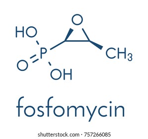 Fosfomycin (phosphomycin, phosphonomycin) antibacterial drug molecule. Used in treatment of urinary tract infections. Skeletal formula.