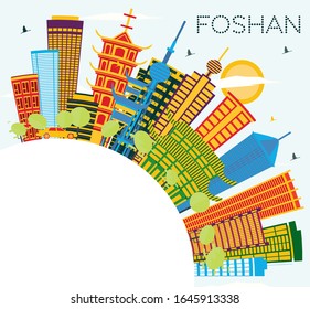 Foshan China City Skyline with Color Buildings, Blue Sky and Copy Space. Vector Illustration. Business Travel and Tourism Concept with Modern Architecture. Foshan Cityscape with Landmarks.