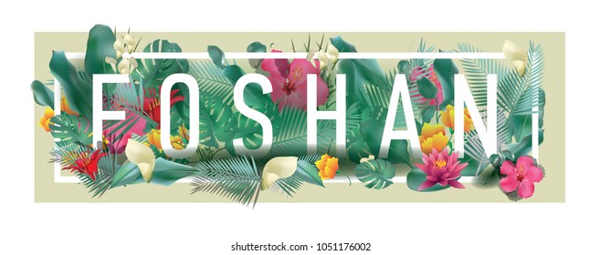 Foshan City Typographic Floral Framed Vector Card Design