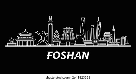 Foshan Skyline Silhouette with China, Cityscape, and Vector.