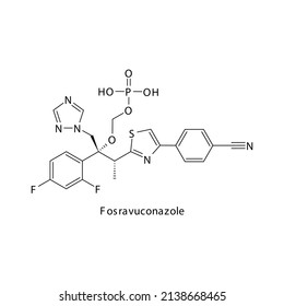 Fosravuconazole molecular structure, flat skeletal chemical formula. Azole antifungal drug used to treat Fungal body and skin infections . Vector illustration.