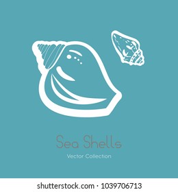 Fossil ammonite nautilus seashell vector logo set. Isolated vector of  seashells, ancient ammonite fossil logo, card. Hand drawn illustration spa salon, seafood cafe, restaurant, corporate identity.