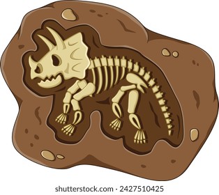 Fossil dinosaur skeleton in brown mud of illustration