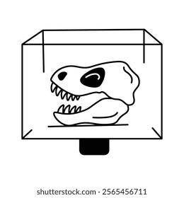 fossil display in a protective glass case at a museum, ready to use vector