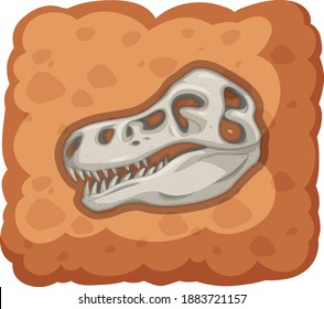 Fossil of extinct dinosaur on white background illustration
