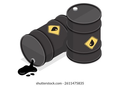 Fossil fuel, barrel of oil. 3d flat isometric vector illustration on a white background eps 10.