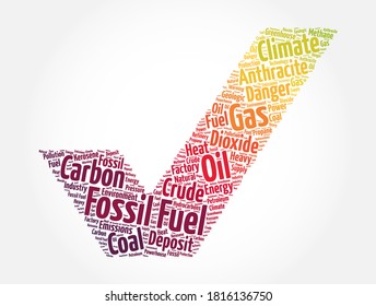 Fossil Fuel check mark word cloud collage, concept background