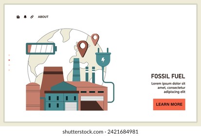 Fossil fuel energy dependency web or landing. Reliance on imported fossil resources. Distribution of Earth raw materials. Flat vector illustration