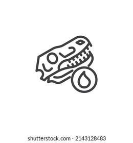 Icono de la línea de combustible fósil. signo de estilo lineal para concepto móvil y diseño web. Esqueleto de dinosaurio y icono vector de contorno de caída de aceite. Símbolo, ilustración del logotipo. Gráficos vectoriales