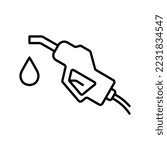Fossil Fuel Nozzle with Hose Line Icon. Petroleum Energy Pump on Oil Gasoline Station Pictogram. Fuel Nozzle Holder on Petrol Gas Station Outline Icon. Editable Stroke. Isolated Vector Illustration.