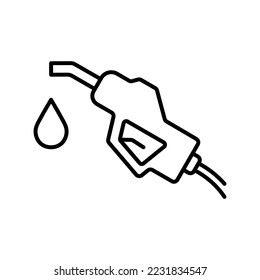 Fossil Fuel Nozzle with Hose Line Icon. Petroleum Energy Pump on Oil Gasoline Station Pictogram. Fuel Nozzle Holder on Petrol Gas Station Outline Icon. Editable Stroke. Isolated Vector Illustration.