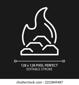 Fossil fuel pixel perfect white linear icon for dark theme. Hydrocarbon material used to heat. Power engines fuel. Thin line illustration. Isolated symbol for night mode. Editable stroke