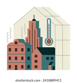 Fossil fuel. Fossil resources extraction and its impact on climate change and rising temperatures. Earth raw materials depletion. Flat vector illustration