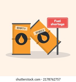 Fossil fuel shortage illustration, banner, empty gasoline, petroleum barrel advertisement concept, world gas crisis sign, supply and demand marketing vector, isolated on background