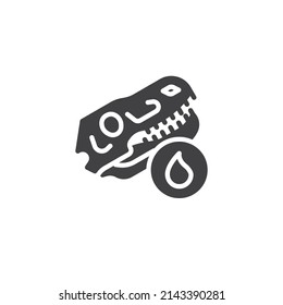 Icono del vector del combustible fósil. signo plano relleno para concepto móvil y diseño web. Esqueleto de dinosaurio e ícono de gotitas de aceite. Símbolo, ilustración del logotipo. Gráficos vectoriales