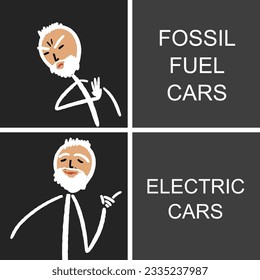 Fossil fuel vs electric cars meme. Funny meme for social media sharing.