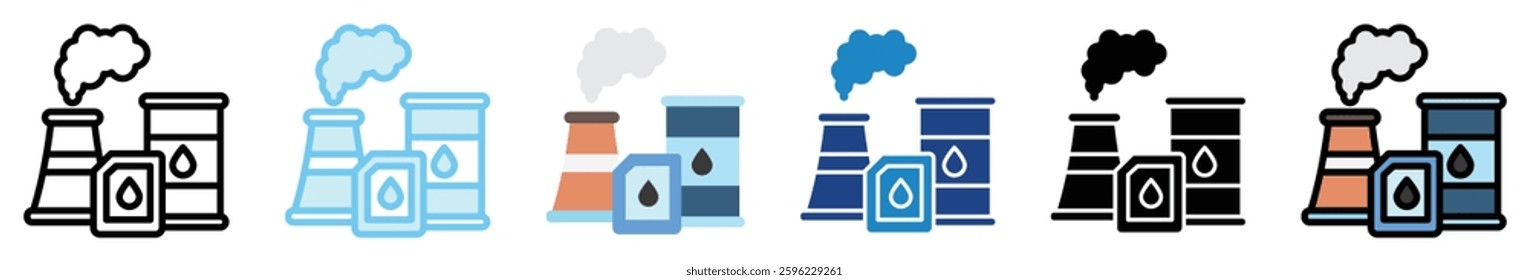 Fossil Fuels multi style, mini illustration icon set. outline, flat, glyph, line color, UI, UX, app and web, digital or print. related to ecology and environment.