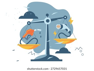 Fossil Fuels vs Electric Power, Energy choice concept on scales