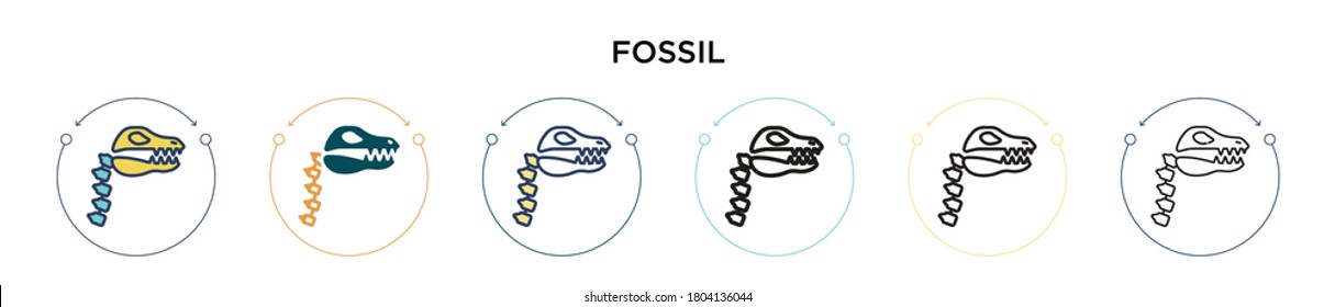 Fossile Ikone in gefüllter, dünner Linie, Umriss- und Strichstil. Vektorgrafik von zwei farbigen und schwarzen fossilen Vektorgrafiken-Designs kann für mobile, iPhone-, web-basierte