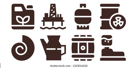 fossil icon set. 8 filled fossil icons.  Simple modern icons about  - Fossil, Gasoline, Oil, Oil pump, Barrel, Gas, Water tank