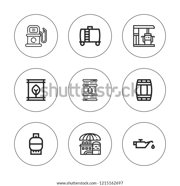Fossil icon set. collection of 9 outline fossil\
icons with barrel, gas station, gas, industry, oil, petroleum\
icons. editable icons.