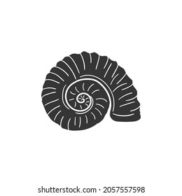 Fossil Icon Silhouette Illustration. Antique Shell Vector Graphic Pictogram Symbol Clip Art. Doodle Sketch Black Sign.