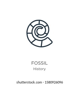 Fossil icon. Thin linear fossil outline icon isolated on white background from history collection. Line vector sign, symbol for web and mobile