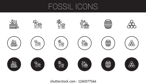 fossil icons set. Collection of fossil with barrel, gas, industry. Editable and scalable fossil icons.