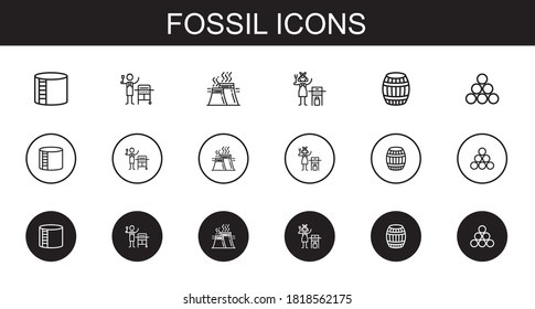 conjunto de iconos fósiles. Recolección de fósiles con tanques industriales, gas, industria, barril. Iconos fósiles editables y escalables.