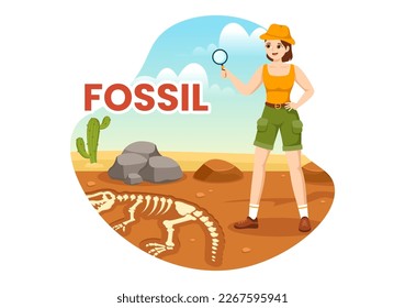 Fossil Illustration with Archaeologists Finds Dinosaurs Skeletons on Excavations or Digging Soil Layers in Flat Cartoon Hand Drawn Templates