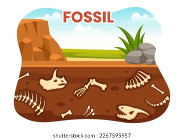 Fossil Illustration mit Archäologen Findest Dinosaurier-Skelette auf Ausgrabungen oder Gravelling Bodenschichten in flachen Cartoon-handgezeichneten Vorlagen