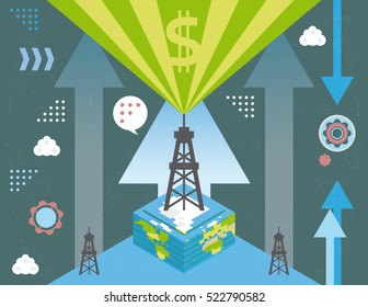 Fossil oil energy world and money, concept with infographics elements and grunge texture.