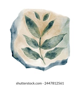 Fossil of plant in rock . Watercolor paint design . Vector .